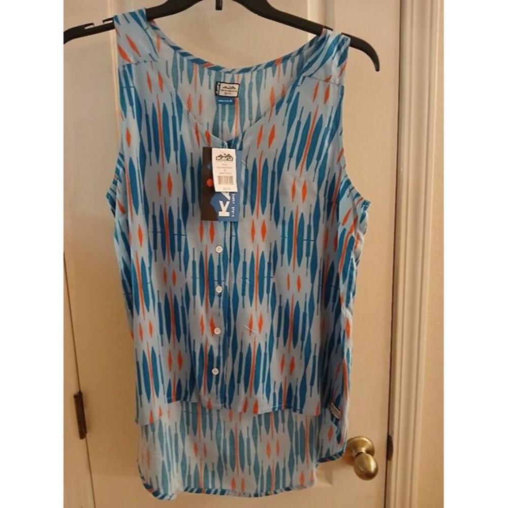 NWT Kavu Blue and Orange Sleeveless Shirt Women's M Gorpcore Utility Outdoors